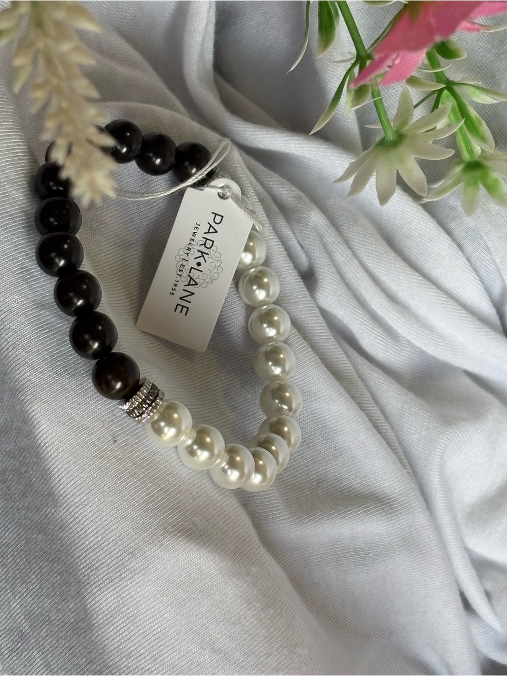 NWT Park Lane Noir Black and White Beaded Bracelet with Silver Accents - Picture 8 of 8